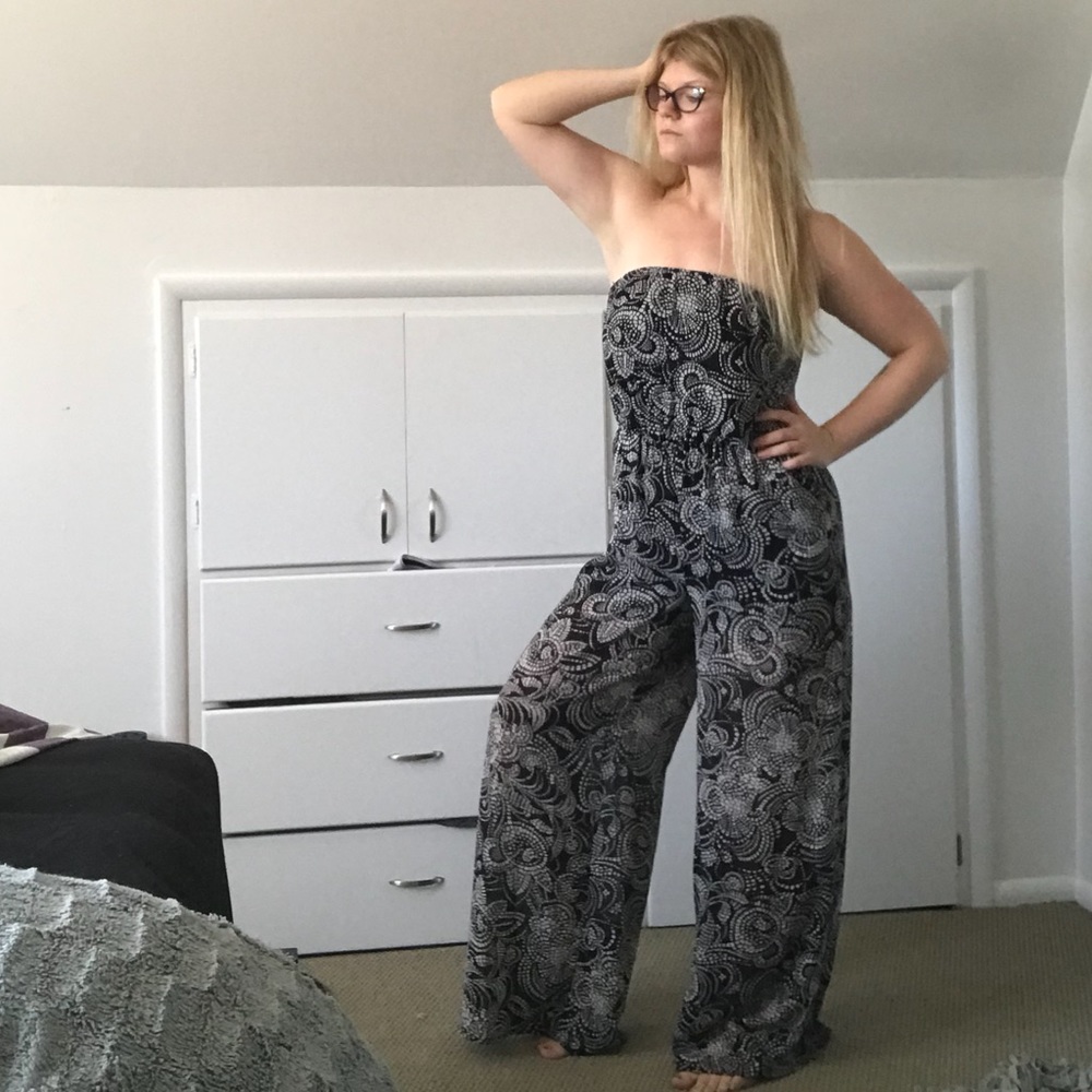 Strapless Printed Wide Leg Jumpsuit